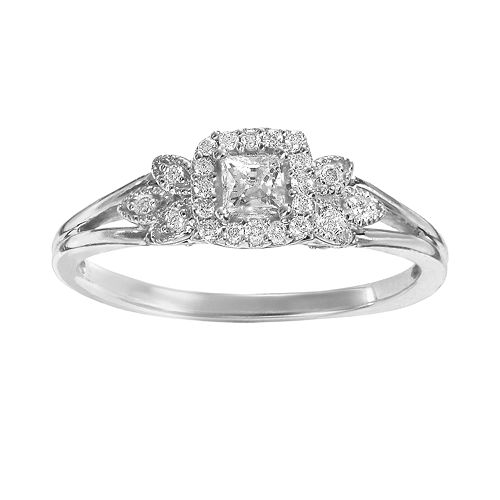 Simply Vera Vera Wang Diamond Leaf Halo Engagement Ring in 14k White