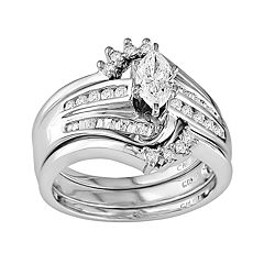 14k White Gold 3/4-ct. T.W. IGL Certified Marquise-Cut Diamond Swirl Ring Set by