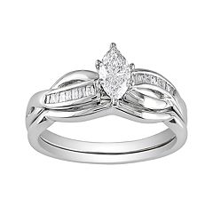 14k White Gold 1/2-ct. T.W. IGL Certified Marquise-Cut Diamond Swirl Ring Set by