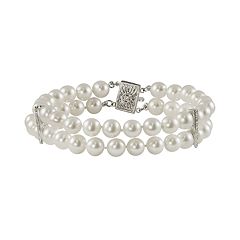 14k White Gold Freshwater Cultured Pearl & Diamond Accent Multistrand Bracelet by