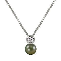 14k White Gold 1/5-ct. T.W. Diamond & Tahitian Cultured Pearl Pendant by