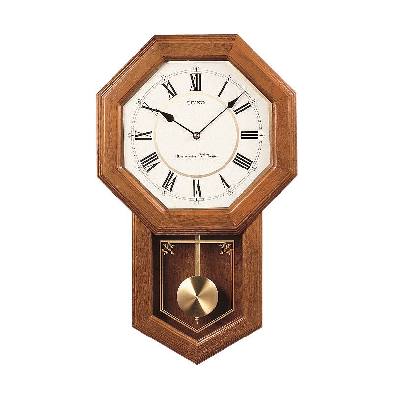 Seiko Oak Schoolhouse Pendulum Wall Clock - QXH110BLH, Brown