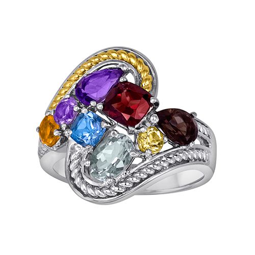 14k Gold Over Silver and Sterling Silver Gemstone Ring