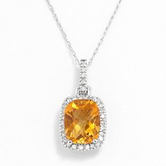 10k White Gold .16-ct. T.W. Diamond & Citrine Cushion Pendant by