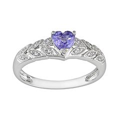 10k White Gold Tanzanite & Diamond Accent Heart Ring by