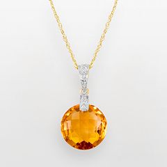 14k Gold Citrine & Diamond Accent Pendant by