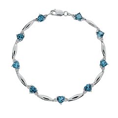 Sterling Silver Blue Topaz & Diamond Accent Heart Bracelet by