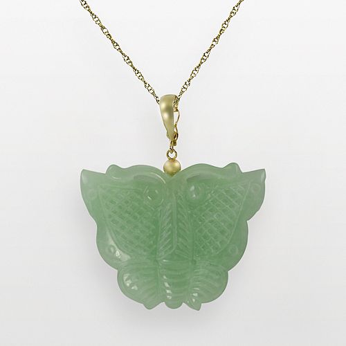 10k Gold Jade Butterfly Pendant