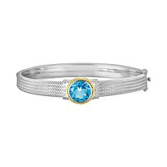 14k Gold & Sterling Silver 1/10-ct. T.W. Diamond & London Blue Topaz Bangle Bracelet by