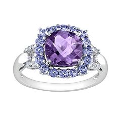 Sterling Silver Amethyst, Tanzanite & Diamond Accent Frame Ring by