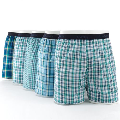 Men's Hanes Classics 5pk. Plaid Woven Boxers