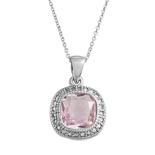 Silver Plate Pink Glass Frame Pendant