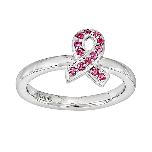 Stacks and Stones Sterling Silver Pink Crystal Breast Cancer Awareness