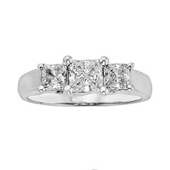 18k White Gold 1-ct. T.W. IGL Certified Princess-Cut Colorless Diamond 3-Stone Ring by