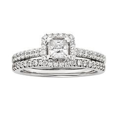IGL Certified Diamond Frame Engagement Ring Set in 14k White Gold (1 ct. T.W.) by