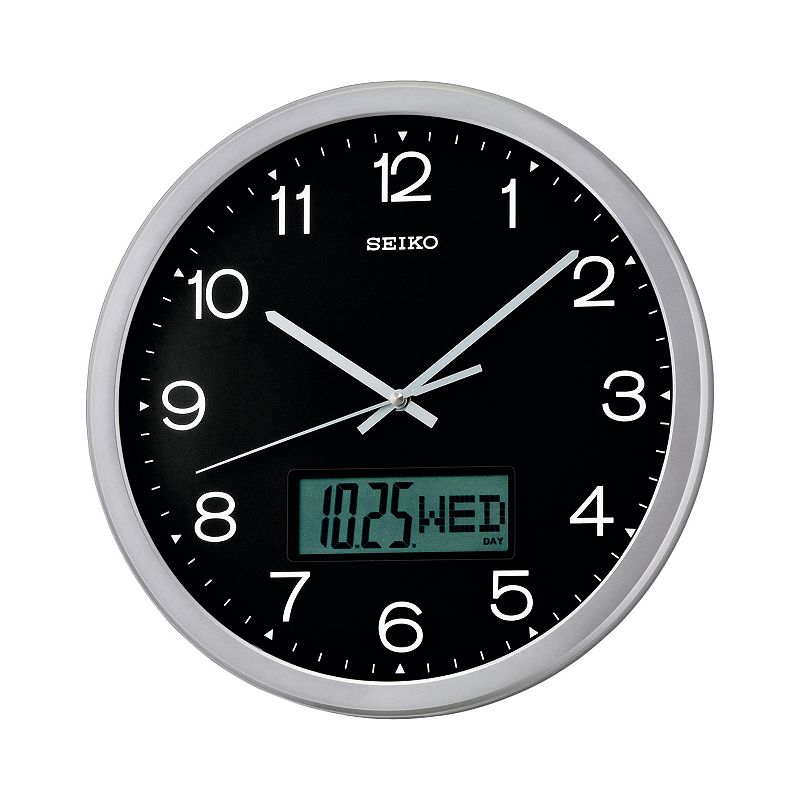 Seiko Crane Silver Tone Analog and Digital Wall Clock - QXL007ALH, Grey
