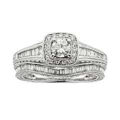 14k White Gold 1-ct. T.W. IGL Certified Round-Cut Diamond Frame Ring Set by
