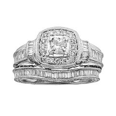 14k White Gold 1-ct. T.W. IGL Certified Princess-Cut Diamond Frame Ring Set by