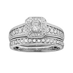 14k White Gold 1-ct. T.W. IGL Certified Princess-Cut Diamond Frame Ring Set by