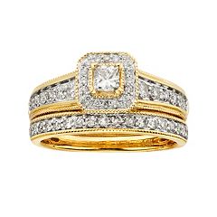 14k Gold 1-ct. T.W. IGL Certified Princess-Cut Diamond Frame Ring Set by