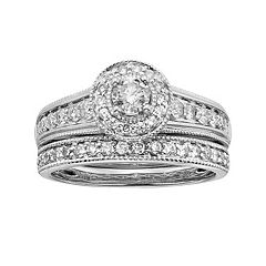 14k White Gold 1-ct. T.W. IGL Certified Round-Cut Diamond Frame Ring Set by