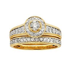 14k Gold 1-ct. T.W. IGL Certified Round-Cut Diamond Frame Ring Set by
