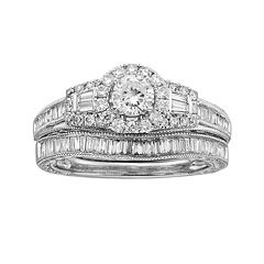 14k White Gold 1-ct. T.W. IGL Certified Round-Cut Diamond Frame Ring Set by