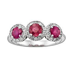 The Regal Collection 14k White Gold Genuine Ruby & 1/5-ct. T.W. IGL Certified Diamond 3-Stone Frame Ring by