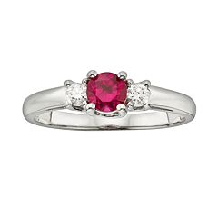 The Regal Collection 14k White Gold Genuine Ruby & 1/6-ct. T.W. IGL Certified Diamond 3-Stone Ring by