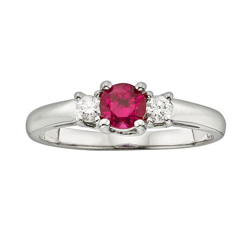 The Regal Collection 14k White Gold Genuine Ruby & 1/6-ct. T.W. IGL Certified Diamond 3-Stone Ring