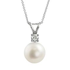 18k White Gold AAA Akoya Cultured Pearl & Diamond Accent Pendant by