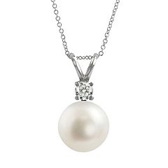 18k White Gold AAA Akoya Cultured Pearl & Diamond Accent Pendant by