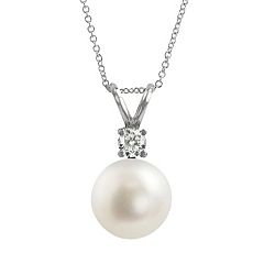 18k White Gold 1/10-ct. T.W. Diamond & AAA Akoya Cultured Pearl Pendant by
