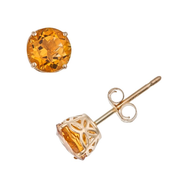 14k Gold Citrine Stud Earrings