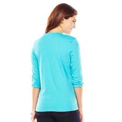 Chaps Solid Crochet Henley - Women's