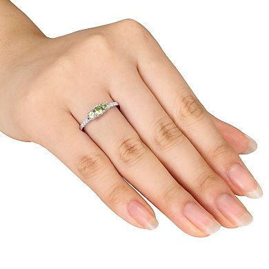 Stella Grace 10k White Gold Peridot and Diamond Accent 3-Stone Ring