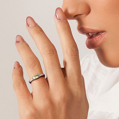 Stella Grace 10k White Gold Peridot and Diamond Accent 3-Stone Ring