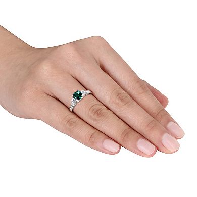 Stella Grace 10k White Gold Lab-Created Emerald, Lab-Created White Sapphire and Diamond Accent 3-Stone Ring
