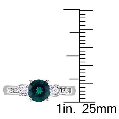 Stella Grace 10k White Gold Lab-Created Emerald, Lab-Created White Sapphire and Diamond Accent 3-Stone Ring