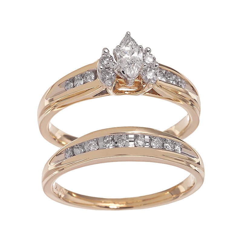 Cherish Always MarquiseCut Diamond Engagement Ring Set in