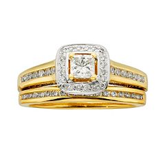 Princess-Cut IGL Certified Diamond Halo Engagement Ring Set in 14k Gold (1 ct. T.W.) by