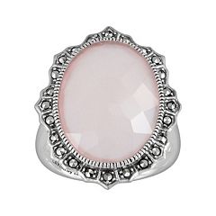Lavish by TJM Sterling Silver Pink Chalcedony Ring Made with Swarovski Marcasite by