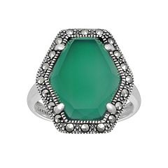 Lavish by TJM Sterling Silver Green Chalcedony Ring Made with Swarovski Marcasite by