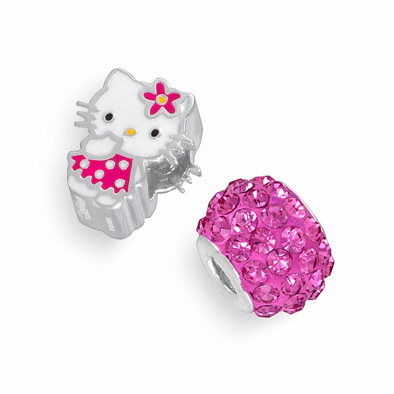 Hello Kitty Sterling Silver Crystal Bead Set, Pink