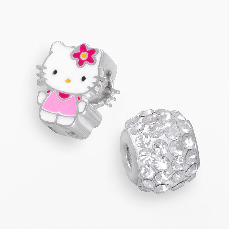 Hello Kitty Sterling Silver Crystal Bead Set, Women's, White