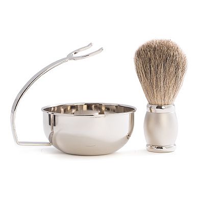 Chrome-Plated Soap Dish and Badger Shaving Brush Set