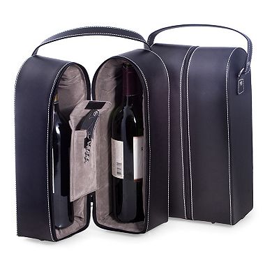 Leather Double Wine Caddy and Bar Tool Set