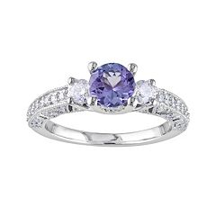 14k White Gold 1/2-ct. T.W. Round-Cut Diamond & Tanzanite 3-Stone Wedding Ring by