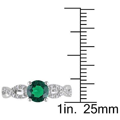 Stella Grace Lab-Created Emerald and 1/10 Carat T.W. Diamond Engagement Ring in 10k White Gold