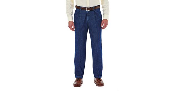 Men's Haggar® Work to Weekend® Classic-Fit Pleated Denim Pants